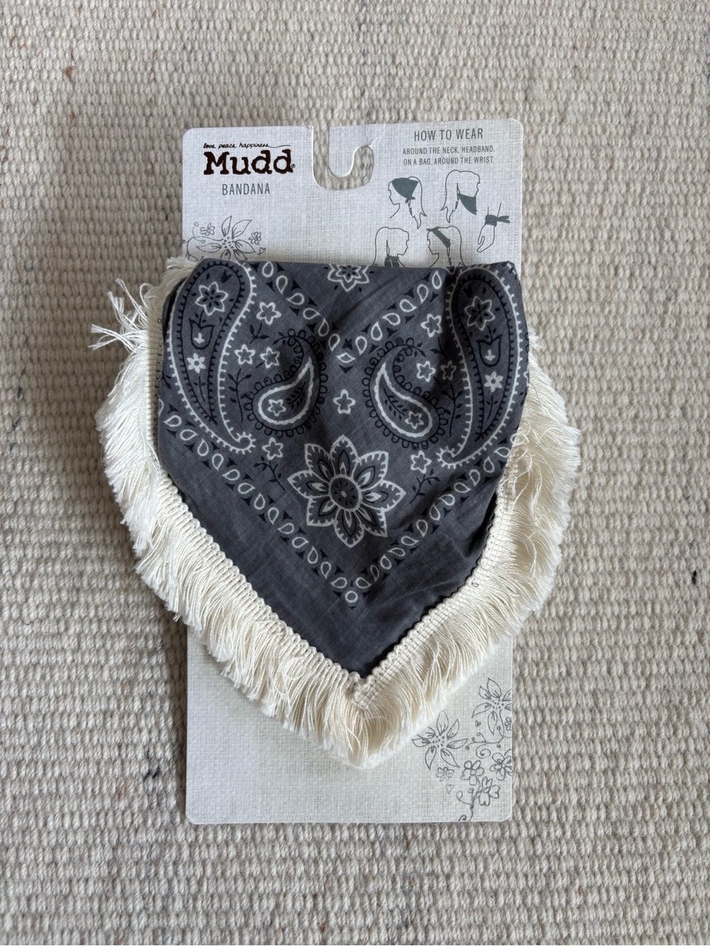 | NWT | Mudd | Grey 100% Cotton Heavy Fringe Bandana One Size